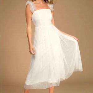 White tulle Swiss dot midi